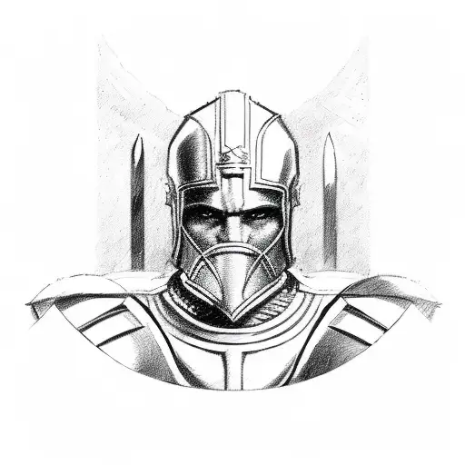 A detailed sketch of a spartan warrior in full armor ready for battle tattoo design idea