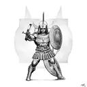 A powerful spartan warrior holding a shield with the army in the background tattoo design idea