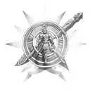 A powerful spartan warrior holding a shield with the army in the background tattoo design idea