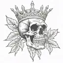 A tattoo of a skull with a crown of thorns and a halo tattoo design idea