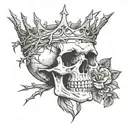 A tattoo of a skull with a crown of thorns and a halo tattoo design idea