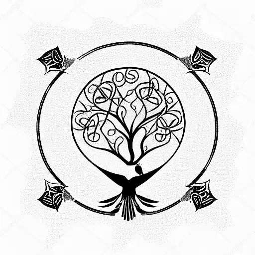 Tree of Life with hummingbird and metatron's cube tattoo design idea