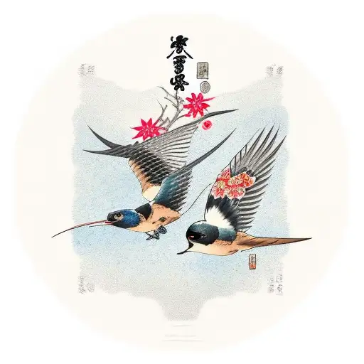 swallow male and female in kimonos  tattoo design idea