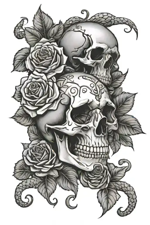 skull roses snake tattoo design idea