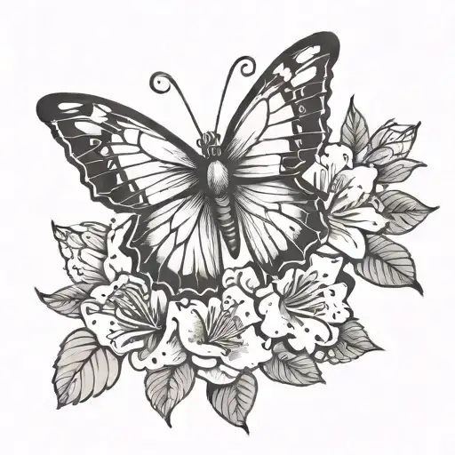 can you create a picture of a tattoo that has a azalea flower and butterflies with a saying tattoo design idea