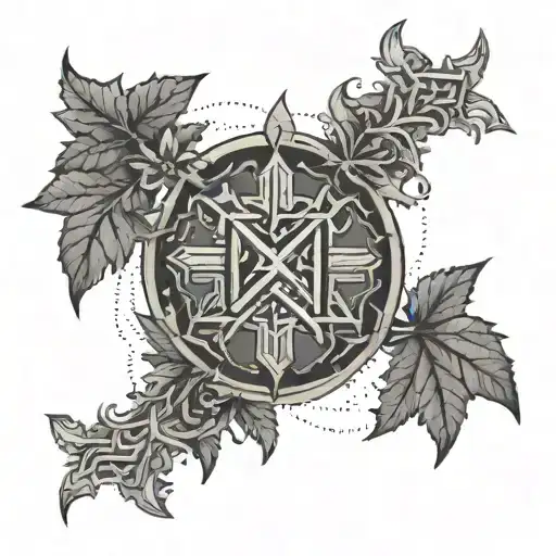 A blend of Viking and Sith symbols forming a unique and intricate tattoo design, with subtle marijuana leaf accents tattoo design idea