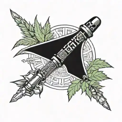 A Sith lightsaber intertwined with Marijuana pants, symbolizing the balance between the light and dark side tattoo design idea