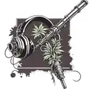 A Sith lightsaber intertwined with Marijuana pants, pc gaming headset tattoo design idea