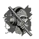 A Sith lightsaber intertwined with Marijuana pants, pc gaming headset tattoo design idea