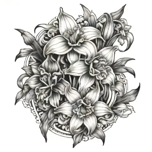 flowers, daffodil, daisy, Lilly of the valley, narcissus, gladiolus   tattoo design idea