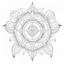 god Shiv's symbols such as ohm, Trishul, and third eye with karma chakra. also add one Sanskrit manta  tattoo design idea