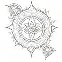 god Shiv's symbols such as ohm, Trishul, and third eye with karma chakra. also add one Sanskrit manta  tattoo design idea