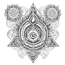 god Shiv's symbols such as ohm, Trishul, and third eye with karma chakra. also add one Sanskrit manyra tattoo design idea