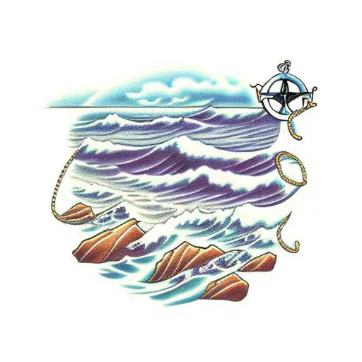 sea shore surrounded by a sailor rope tattoo design idea