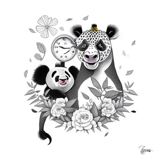 a giraffe and a panda bear tattoo design idea