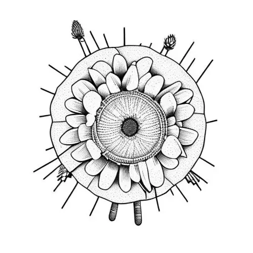 Fly agaric with daisies reeds and spikelets tattoo design idea