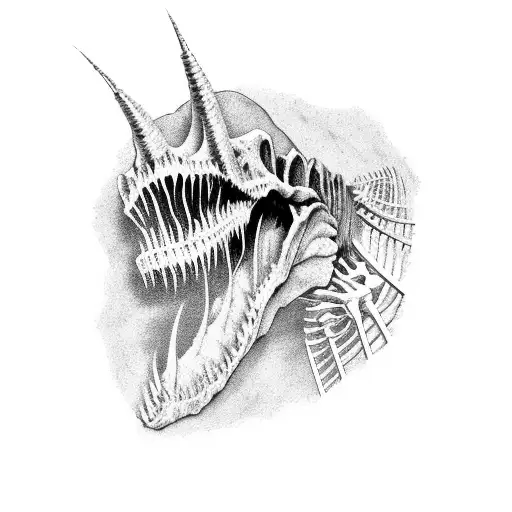 Spinosaurus skeleton emerging from a cracked Earth tattoo design idea