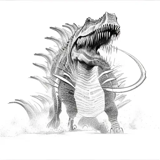 A detailed sketch of a Spinosaurus roaring tattoo design idea