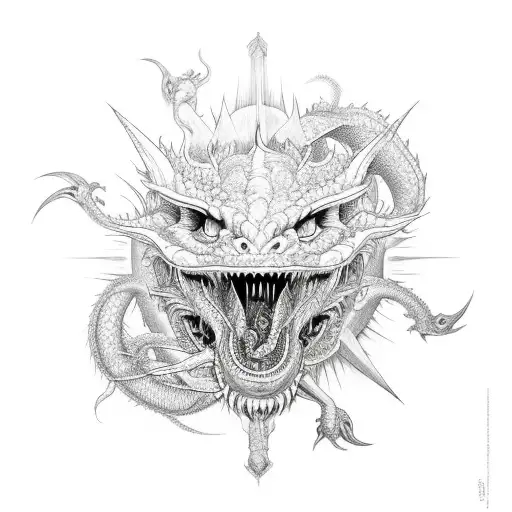 sun purging 3 headed dragon  tattoo design idea