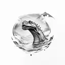 Spinosaurus swimming in a prehistoric ocean tattoo design idea