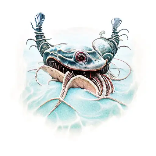 A terrifying sea creature emerging from an old graveyard tattoo design idea