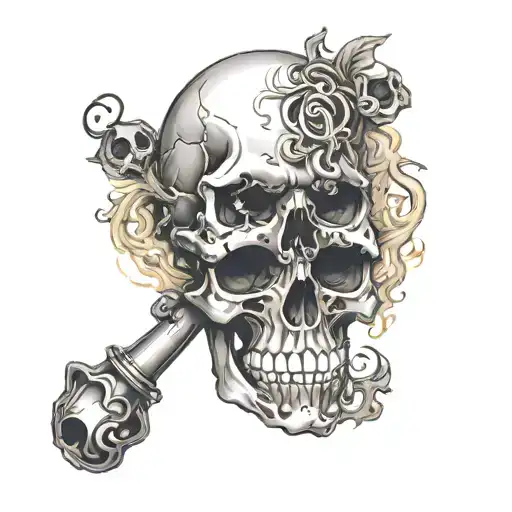 morior invictus text with skulls smoking  tattoo design idea