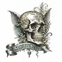 morior invictus text with skulls smoking  tattoo design idea