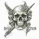 morior invictus text with skulls smoking  tattoo design idea