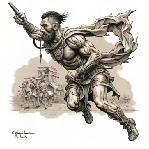 warrior running a marathon 26.2  tattoo design idea