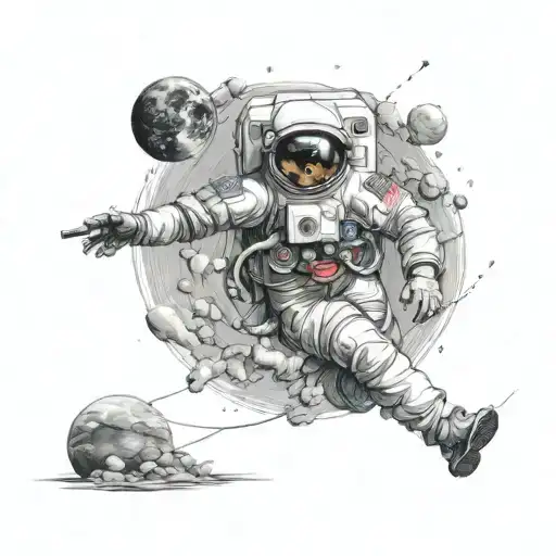 astronaut running a marathon runner surrounded tattoo design idea