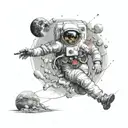 astronaut running a marathon runner surrounded tattoo design idea