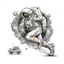 astronaut running a marathon runner surrounded tattoo design idea