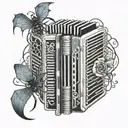 accordion with spider webs surrounding tattoo design idea