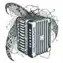 accordion with spider webs surrounding tattoo design idea