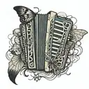 accordion with spider webs surrounding tattoo design idea