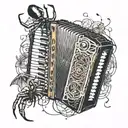 accordion with spider webs surrounding tattoo design idea