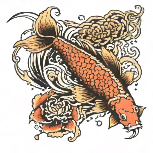 koi fish, splash, lotus, zen garden tattoo design idea