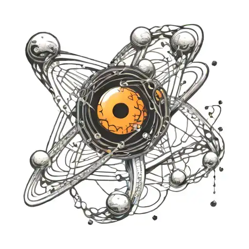 atomic structure around a black hole that is bending spacetime tattoo design idea