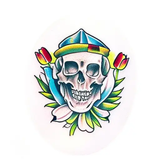 headstone with tulips next to it tattoo design idea