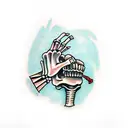 headstone with skeleton hand tattoo design idea