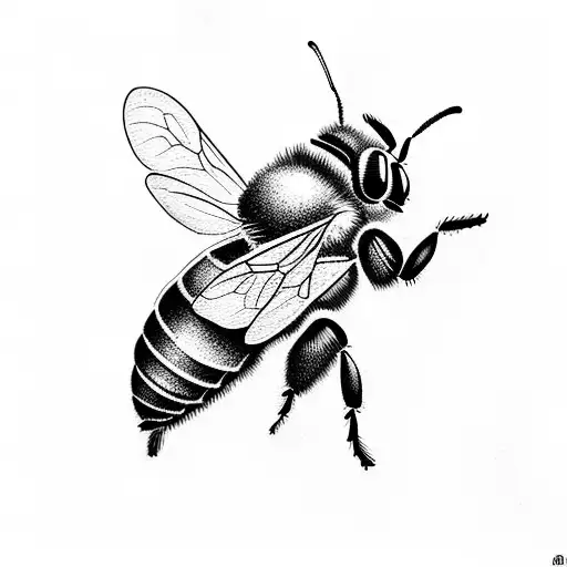 flying bee black and white, elegant  tattoo design idea