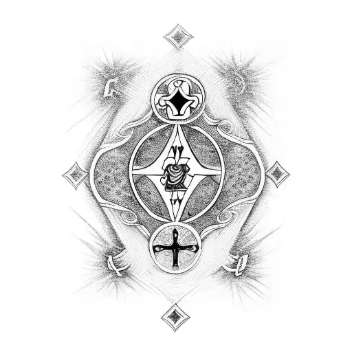 with Seven cross, Two heart, Ace of spades, Ace of diamonds, Ace of clubs tattoo design idea