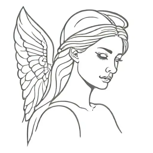 angel with lopsided halo on her head tattoo design idea