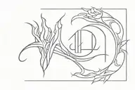 the number 143 inside a horizontal flame  tattoo design idea