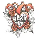 the number 143 inside a heart shape tattoo design idea