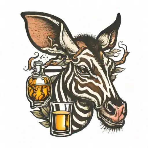 okapi and alcohol bottle smoking tattoo design idea