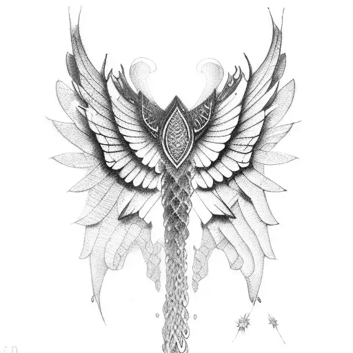 A detailed bicycle chain forming the shape of a feathered wing tattoo design idea