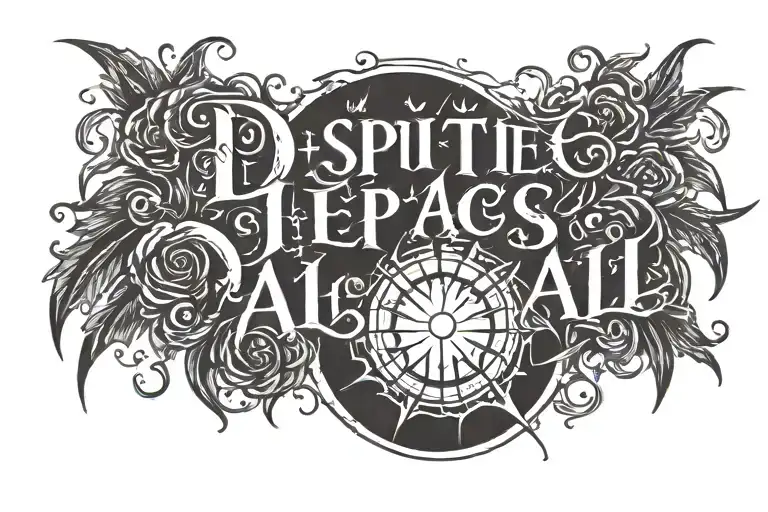 tattoo reads "despite it all" in a gothic font, and a new sun is drawn underneath it tattoo design idea