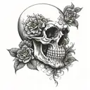 half skull face with jaw surgical plates and nose bleed with flowers  tattoo design idea