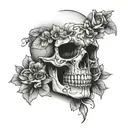 half skull face with jaw surgical plates and nose bleed with flowers  tattoo design idea
